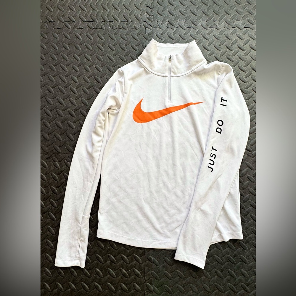 Nike Women’s White and Orange Dri-FIT Running Top